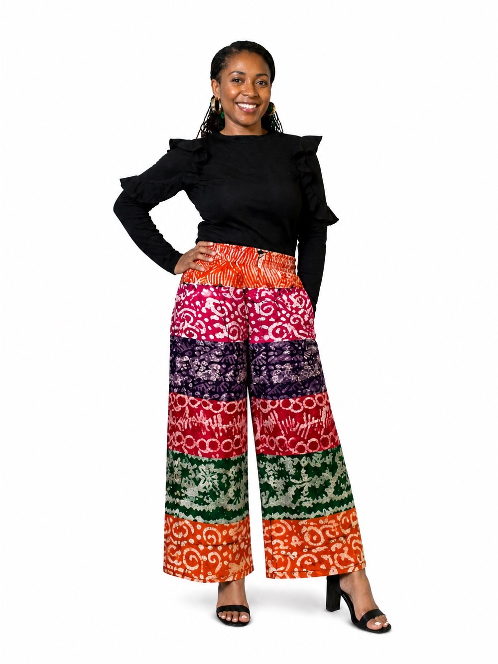Wide-Leg African Print Tie-Dye Patchwork Pants